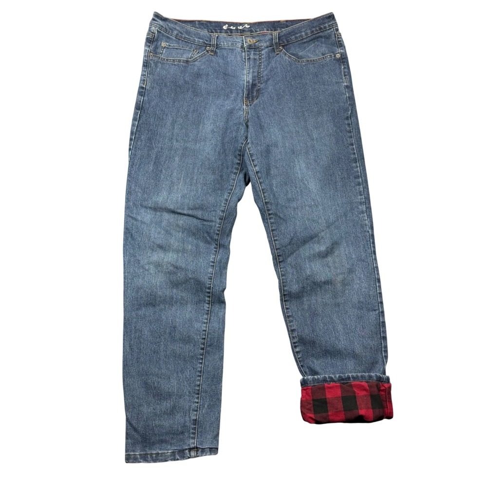 Eddie Bauer Flannel Lined Jean Men 36x34 (36x31) Blue Denim Stretch Straight Leg